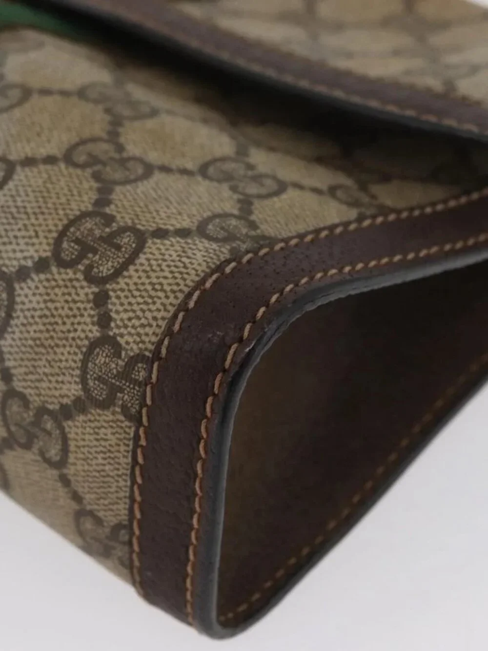 GUCCI GG Supreme Web Sherry Line Bag PVC Beige Gold 67 039 3087 Auth 173857
